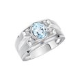 thumbnail image 3 of RYLOS Men's Rings Sterling Silver Rings Classic Designer Style 8X6MM Oval Gemstone &  Diamond Ring Aquamarine March Birthstone Rings For Men,  Size 8, 3 of 7
