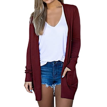 lcziwo 2024 Cardigans pour Femmes Tendance Léger Cardigan Décontracté Uni pour Femme Manches Longues Ouvert avec Poches Cardigan en Tricot Doux Manteau Couvre-Maillot Gris G