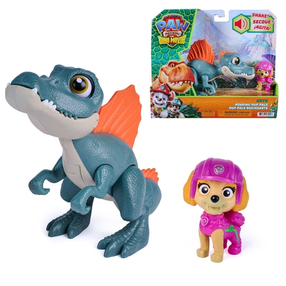 PAW Patrol: The Dino Movie, Pup Pals Rugissants Skye, inclut un spinosaurus articulé de 12,7 cm avec sons activés et figurine articulée Stella, jouets pour enfants d'âge préscolaire, pour garçons et f