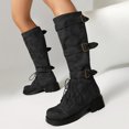 thumbnail image 2 of Mepaouo Women's Knee High Combat Boots Lace up Wide Calf Buckle Riding Boot Chunky Low Heel Booties, 2 of 8
