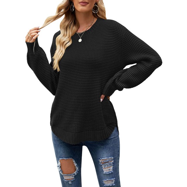 Bellella Pull Tricoté pour Femmes Couleur Unie Col Rond Pull de Travail Noir m