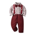 thumbnail image 1 of RXIRUCGD Ensemble Mode pour Enfants Chemise à Rayures Pantalon Ensemble 2 Pcs Manches Longues Col Rond Haut/chemise (Rouge, Taille: 100), 1 of 9