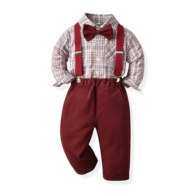 RXIRUCGD Ensemble Mode pour Enfants Chemise à Rayures Pantalon Ensemble 2 Pcs Manches Longues Col Rond Haut/chemise (Rouge, Taille: 100)