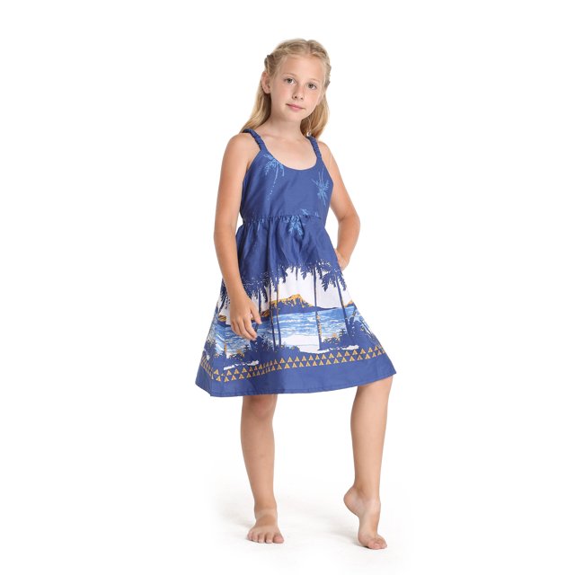 Robe Empire Classique Hawaïenne pour Fille avec Sangle Élastique et Palmiers en Diamant pour la Plage