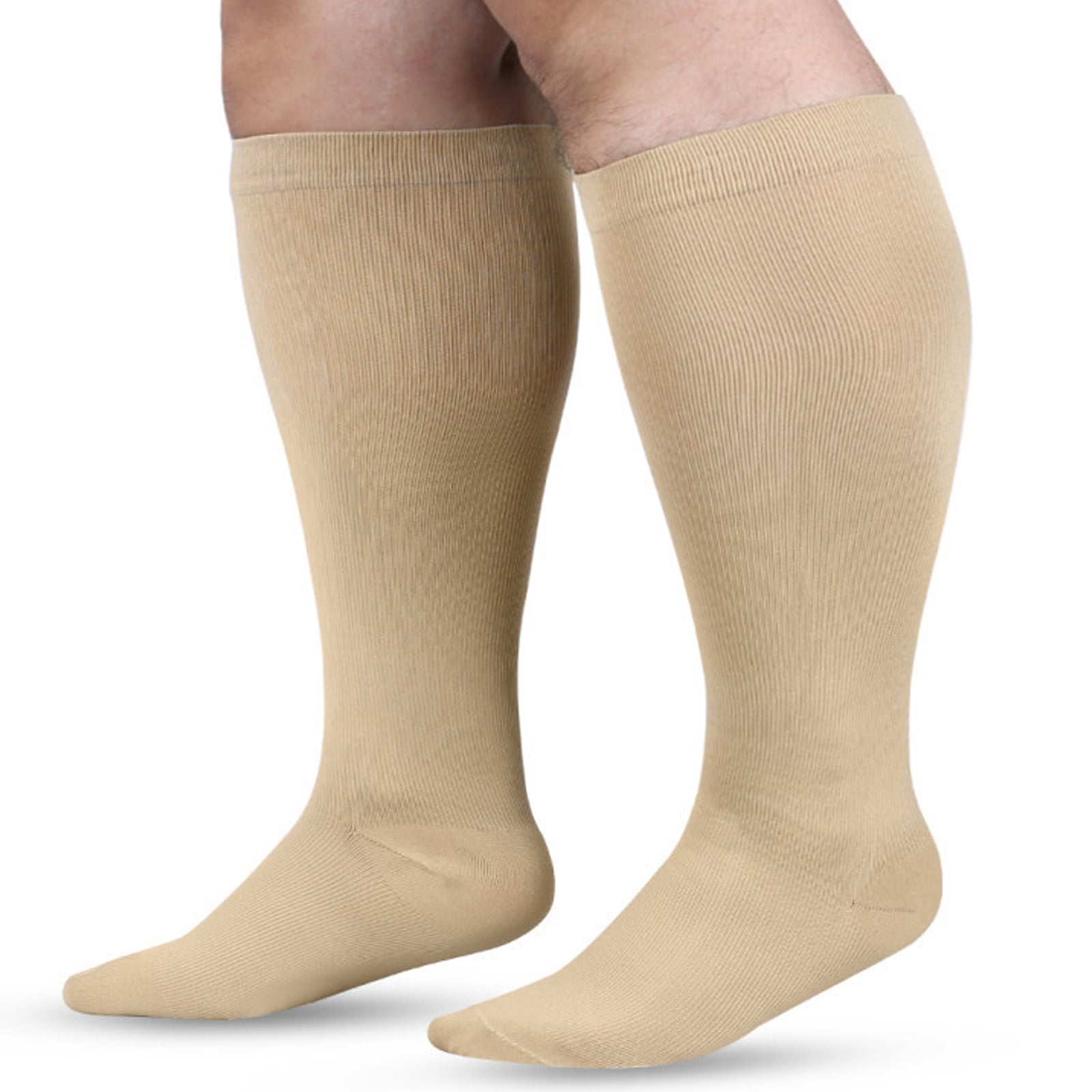 Bas de Compression à Mollet Grand pour Femmes et Hommes Circulation Grande Taille Genou Haut Bas de Soutien Bas Bas de Compression Beige