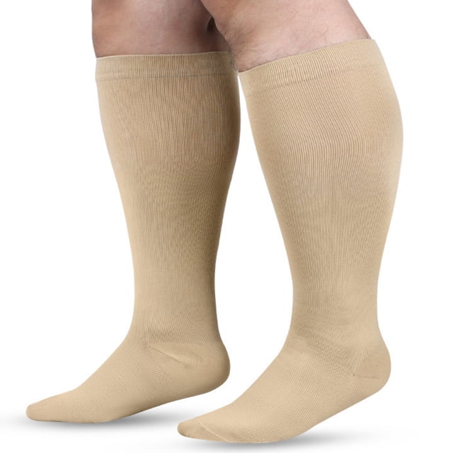 Wide Calf Compression Socks For Women And Men Circulation Plus Size Knee High Support Stockings Stockings compression stockings Beige