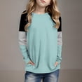 thumbnail image 2 of Posijego Girls Striped Long Sleeve Shirts Kids Round Neck Color Block Tunic Tops Spring T-Shirts Size 4-14 Years, 2 of 6