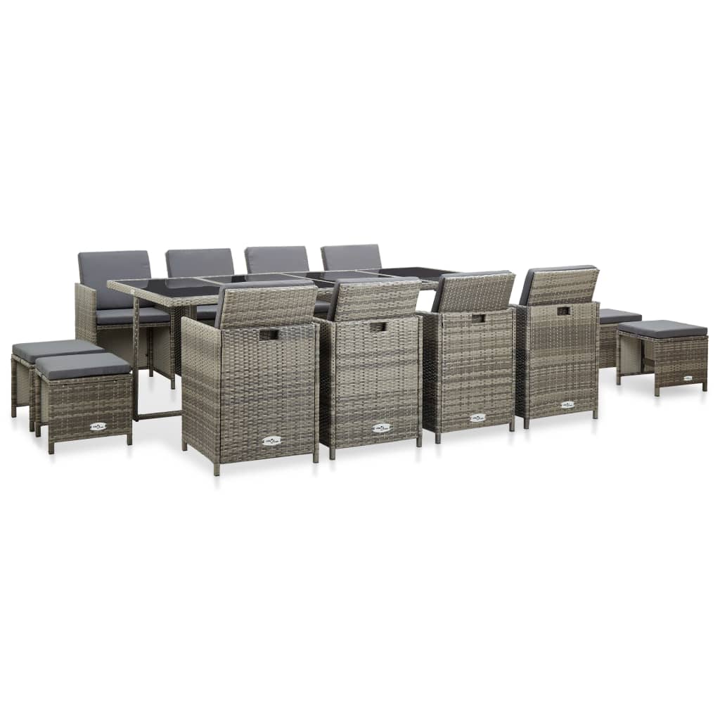 vidaXL 13 Piece Outdoor Dining Set with Cushions Poly Rattan Grey
