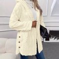 thumbnail image 2 of KIHOUT Womens Winter Long Sleeve Solid Fuzzy Fleece Open Front Button Hooded Cardigans Jacket Coats Outerwear, 2 of 9