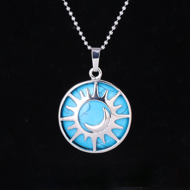 Pendentif Perles Plates Pierre Naturelle Quartz Cristal Collier Couleur Argent Femmes Hommes