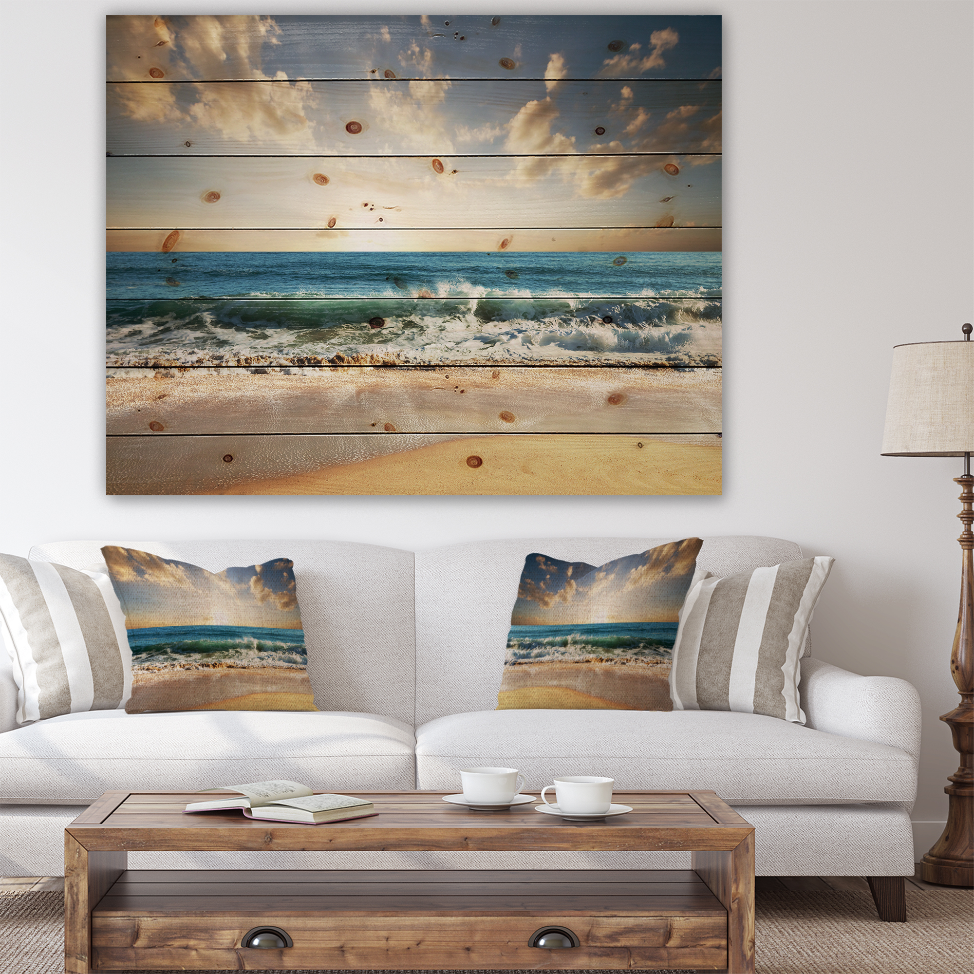 Tableau mural à toile Design Art Bord de mer Ciel nuageuese et bleu