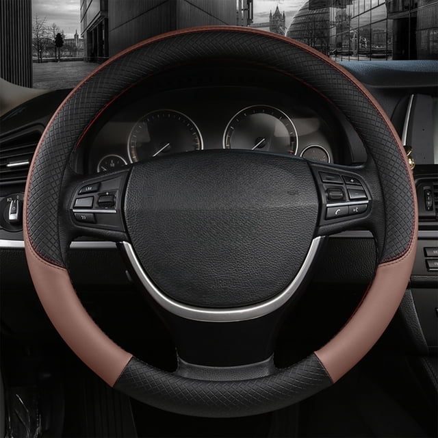 EGNMCR Steering Wheel Cover Car Steering Wheel Cover Leather Summer Four Season Handle Cover Breathable Available In Thousands Of Models Embossed For Foreign Trade Steering wheel leather cover