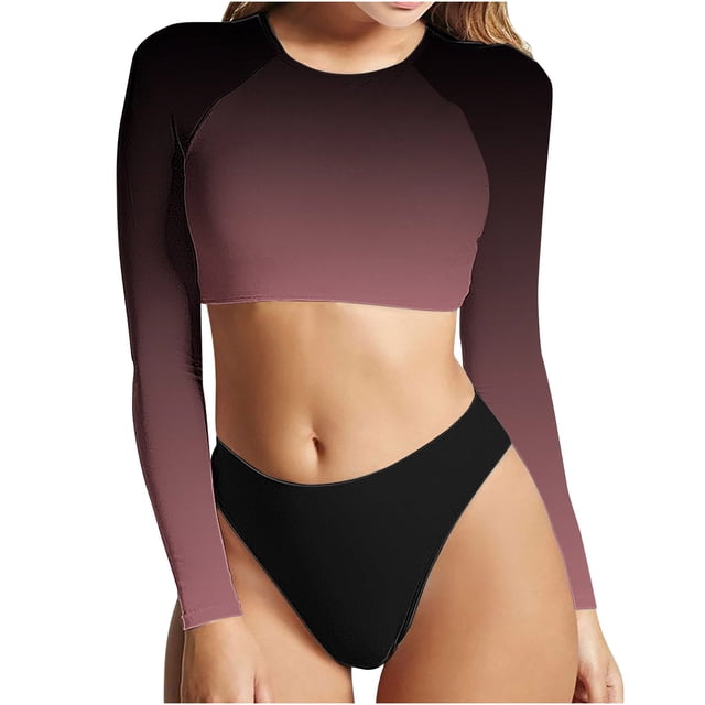 LSLJS Maillot de Bain Femme Imprimé à Manches Longues à Col Rond Fendu, Maillots de Bain pour Femmes