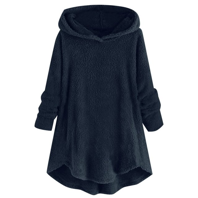 Womens Cardigan Plus Size Button Plush Tops Hooded Loose Cardigan Wool Coat Winter Jacket Navy Xl