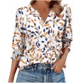 thumbnail image 2 of Ovbmpzd V-Neck Women Tops 3/4 Sleeve Blue Spring Floral Ruffle Blouses Womens Tank Tops L, 2 of 6