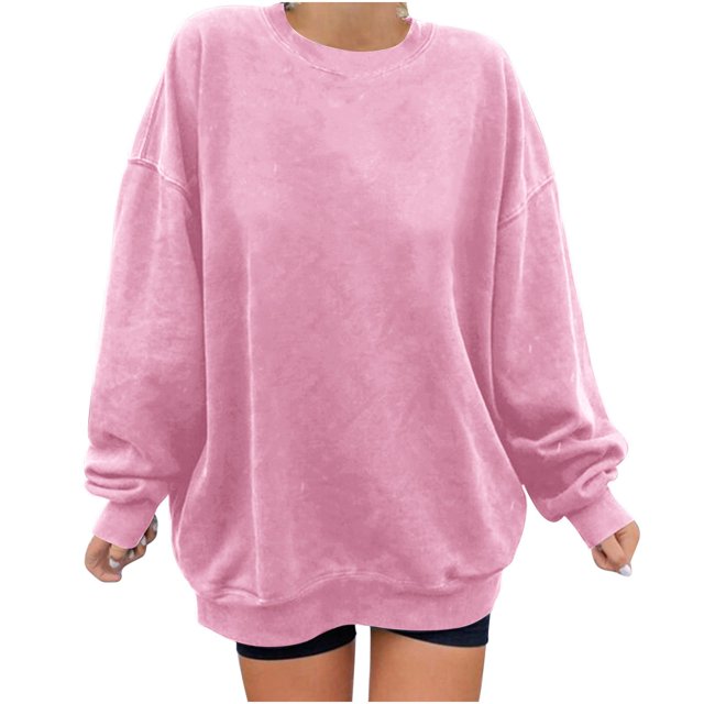 Penkiiy Chandail pour Femmes Mode Chandail Décontracté à Manches Longues à Col Rond pour Femmes Hauts Blouse Rose Vêtements Y2K