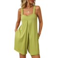 thumbnail image 2 of Yanlir 2025 Spring Summer Rompers for Women's Fashion Solid Round Neck Overalls Elastic Strap Sleeveless Pockets Short Jumpsuit(Green#1,M), 2 of 7