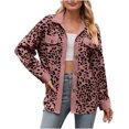 thumbnail image 1 of PEZHADA Womens Shacket Jacket New Leopard Print Button Long Sleeve Jacket Shirt Coat with Pocket Pink, 1 of 6