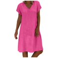 thumbnail image 2 of Women‘s Summer Loose Solid Color Short-sleeved V-neck A-line Dress, 2 of 9