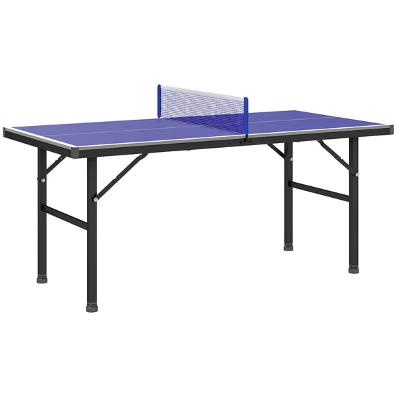 Soozier Mini Ping Pong Table with Adjustable Feet for Outdoor Indoor, Blue