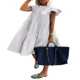 thumbnail image 1 of Women‘s Crew Neck Casual Short Sleeve Ruffle-Trim Summer Mini Dresses, 1 of 4
