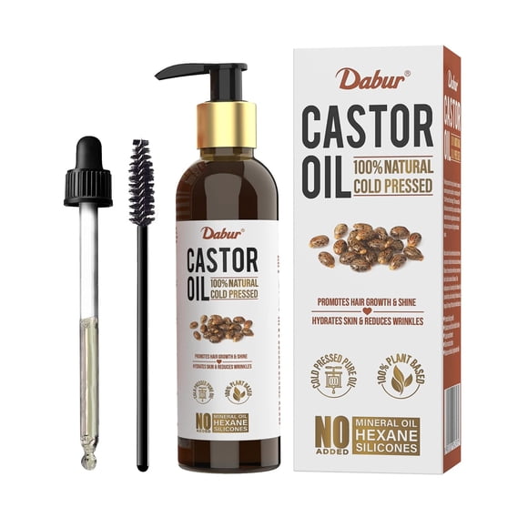 Dabur Castor Oil - 200ml | 100% Natural Cold Pressed Oil | Promotes Hair Growth, Hydrates Skin & Reduces Wrinkles
