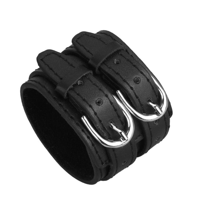 Baohd Multi-color Double Tour PU Leather Wide Bracelet Cuff Men Accessory Black 1Set