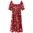 thumbnail image 4 of Robes d'Été Florales Décontractées Fête Col en V Manches Courtes Taille Enveloppante Volants avec Poches Robe de Printemps Rouge S, 4 of 4