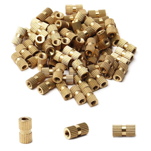 Wekity M4x12mm Female Thread Knurled Nuts,100PCS Hx6mm OD Brass Threaded Insert Embedment Nuts Hydraulic Welded Joint Injection Molding Assortment Kit for 3D Printing Injection Molding-0621