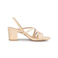 thumbnail image 3 of BLISSFUL STEP Women's Solid Color Strappy Slingback Block High Heels Sandals Beige Pink 5, 3 of 7