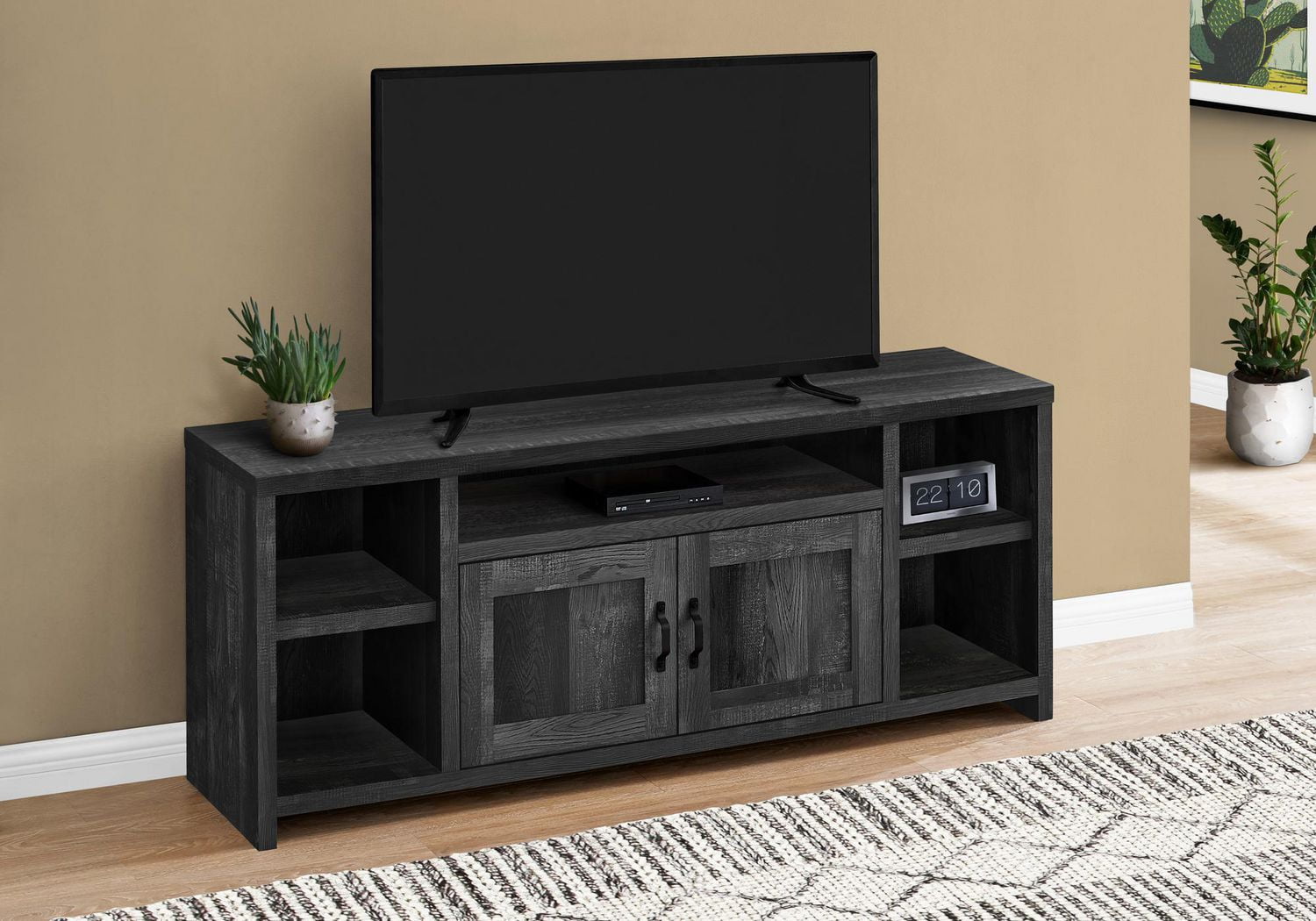Monarch Specialties Meuble Tv, 60 Pouces, Console, Centre De Divertissement Média, Unite De Rangement, Salon, Chambre À Coucher, Stratifié, Noir, Transitionnel