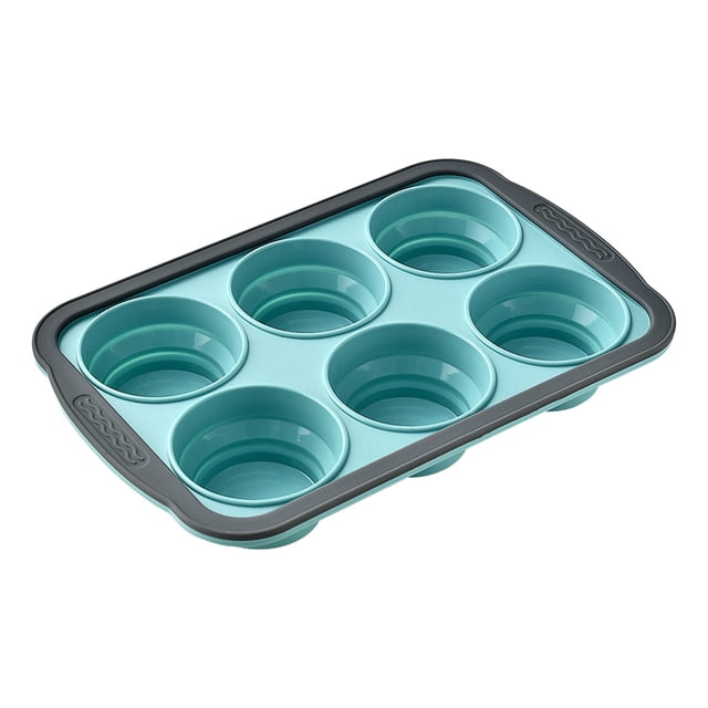 Silicone Cupcake Pan, Silicone Bakeware, N Non Stick Silicone Cupcake Pan, 6 Cup Muffin Baking Tray with Metal Frame, Oven Dishwasher Safe Foldable, by Goohae