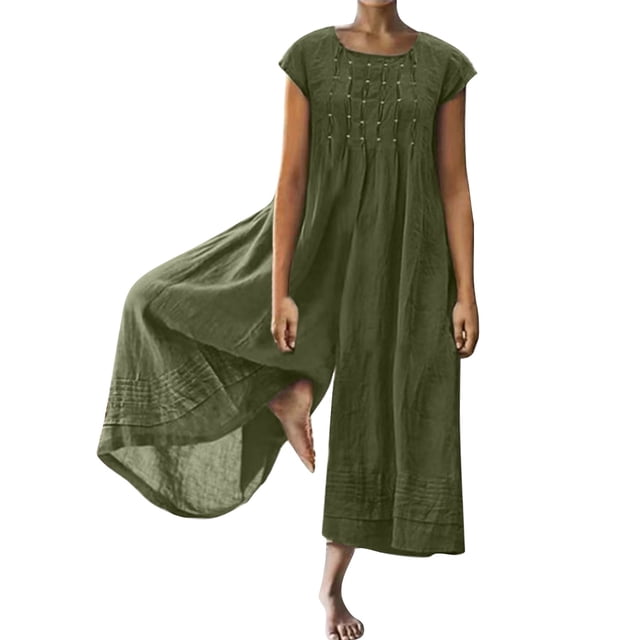 HBFAGFB Combinaison Femme Col Rond Manches Courtes Zippées Ample et Légère Vert Taille g
