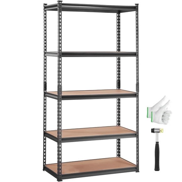 VEVOR Étagère de Rangement, 5 Niveaux Réglables, Capacité de 2000 Lb, Étagères de Garage Robustes en Métal, Organisateur Étagère Utilitaire, Noir, 35,4 Pouces L x 18 Pouces L x 71,3 Pouces H pour Cuisine Garde-Manger sous-Sol Salle de Bain Buanderie