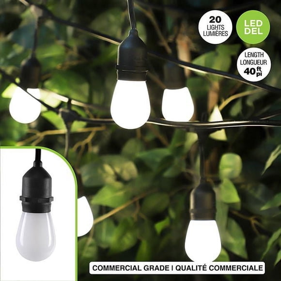 JEU DE 20 LUMIÈRES AVEC AMPOULES GIVRÉES S14 EDISON ET FIL DE QUALITÉ COMMERCIALE