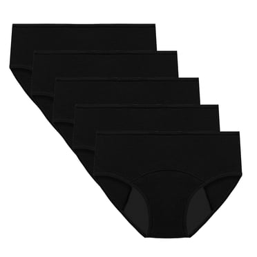 Lovzfmll Women's Period Underwear 5-Pack Cotton Briefs, Leak Proof Panties, Comfortable Menstrual Underwear with Full Coverage and Protection