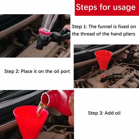 Universal Engine Oil Filling Funnel Set with Nylon Clip,Transparent Window,Adjustable Fit for Car Maintenance,SouMaox