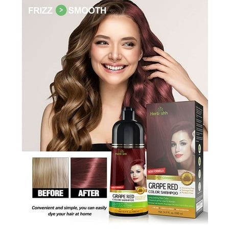 Herbishh Shampooing Colorant pour Cheveux Gris - Shampooing Teinture Capillaire Naturel - Colore les Cheveux en Quelques Minutes - Longue Tenue - 500 ml - Coloration Capillaire 3-en-1 - Sans Ammoniaque Herbishh (Rouge Raisin)
