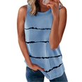thumbnail image 2 of MRULIC T-Shirts pour Femmes Mode T-shirt Sans Manches Ample Col Rond Imprimé Rayé Hauts T-Shirts pour Femmes Bleu + US:16-18, 2 of 3