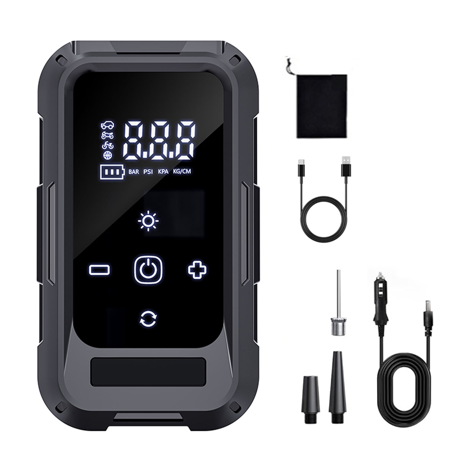 Black Wireless Tire Inflator with 3900mAh Battery, 140 PSI High-Pressure Fast Inflation, Digital Pressure Display & Touch Screen, Portable Air Compressor for Cars, Motorcycles, Bikes, Balls -