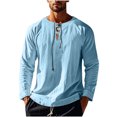 thumbnail image 3 of zbxnLI Mens Linen Shirts Drawstring V Neck Long Sleeve Shirt Lightweight Spring Fall Long Sleeve T-Shirts, 3 of 8