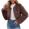 thumbnail image 2 of LSLJS Womens Ladies Warm Faux Furry Long Coat Jacket Winter Solid V-neck Outerwear, 2 of 7