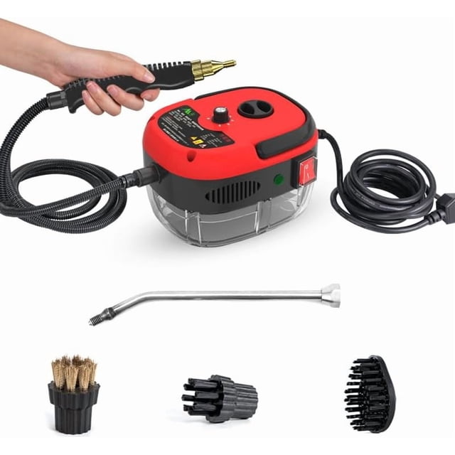 Saker handheld steam cleaner, 2500W Fast Heating Multi-Surface Steamer with Large Water Tank, 6 Steam Settings & Attachments for Floors, Windows, Cars (Red-Dual Control (Upgraded Touch Control))