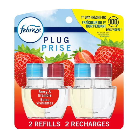 Febreze Désodorisant à Brancher, Recharge d'Huile Parfumée Anti-Odeurs, Baies Vivifiantes, 2 Recharges