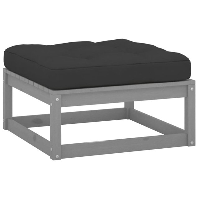vidaXL Garden Footstool with Cushion Grey Solid Wood Pine