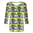 thumbnail image 4 of Penkiiy 2024 Chemise Manches 3/4 Mardi Gras Blouse Fantaisie Femme Imprimé Masque de Carnaval Tunique Thème Fête Col Rond Tee m Multicolore, 4 of 5