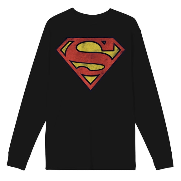 Chandail à Manches Longues Noir à Col Rond pour Homme avec Logo Superman - Grand