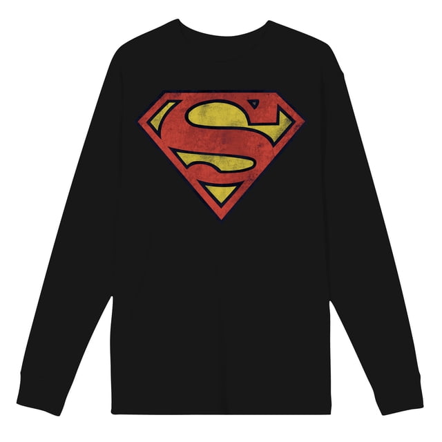 Chandail à Manches Longues Noir à Col Rond pour Homme avec Logo Superman - Grand