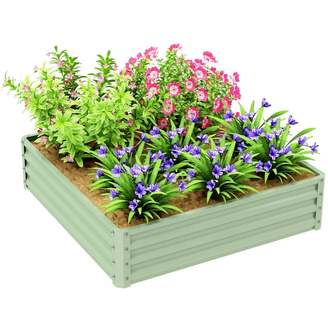 Outsunny 4' x 4' x 1' Raised Garden Bed Galvanized Planter Box Light Green