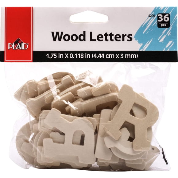 Plaid Unfinished Wood Surfaces Letter Pack, Fun Font, Set of 36
